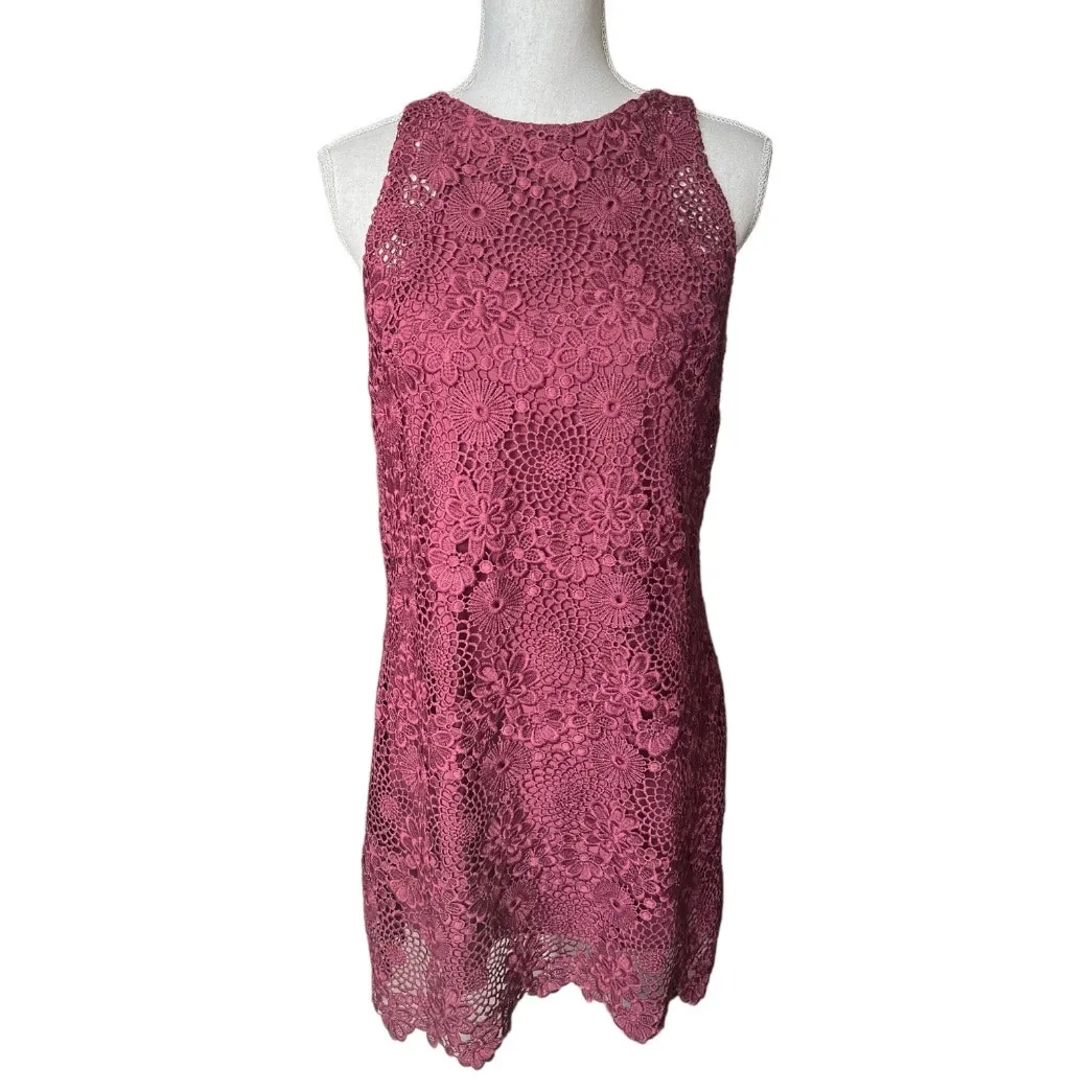 WAYF Randy burgundy crochet lace mini dress high neck cocktail party boho - Image 2