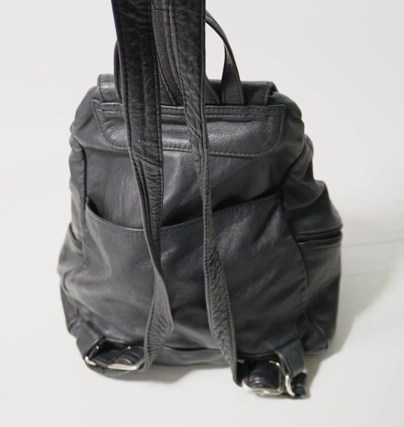 VTG 90s Gold Duck Black Leather Backpack Adjustable Straps Travel Grunge Vintage - Image 11