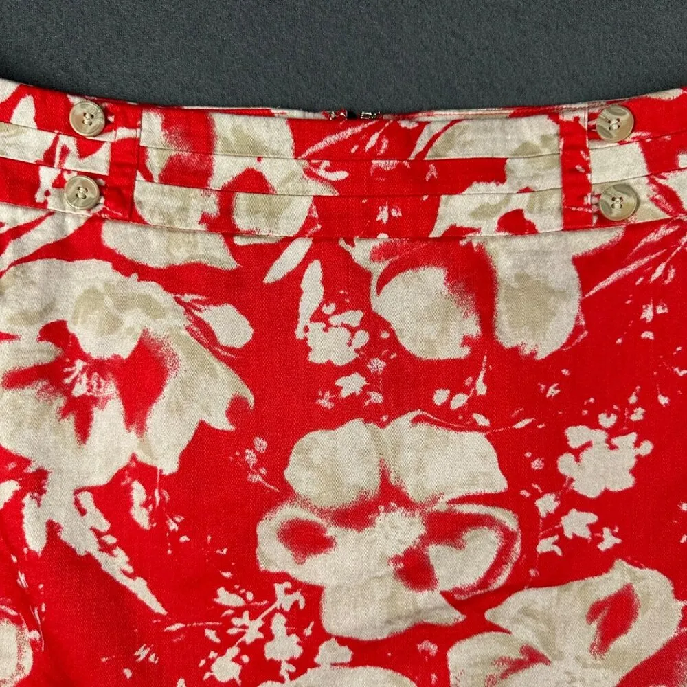 LOFT Outlet Womens 6 Red Floral Cotton Skirt Lined Above Knee Slit Back Zip - Image 2