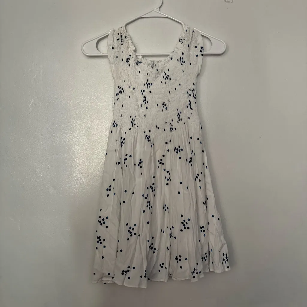 Lulu's White and Blue Printed Off-the-Shoulder Dress Polka Dot Sundress XS - Image 3
