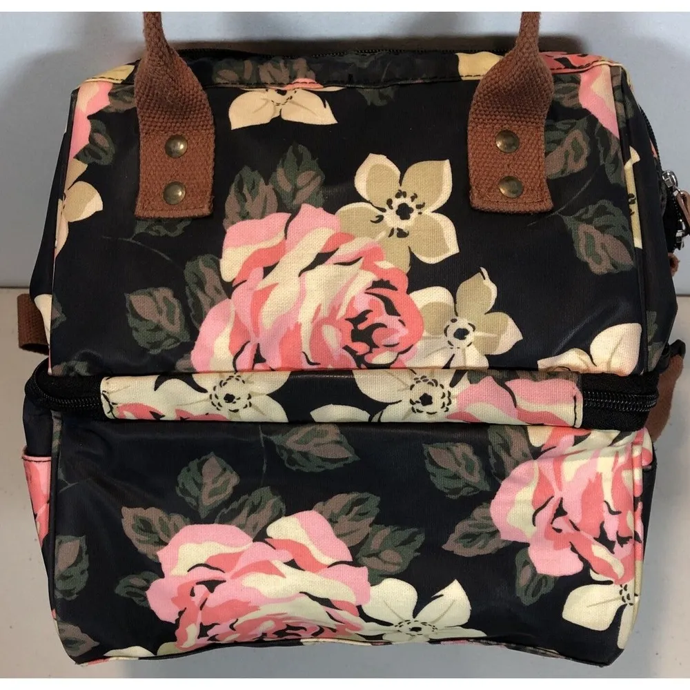 Lokass Lunch Bag Women Insulated Lunch Box Cooler Tote Bag Shoulder Strap Floral - Image 3
