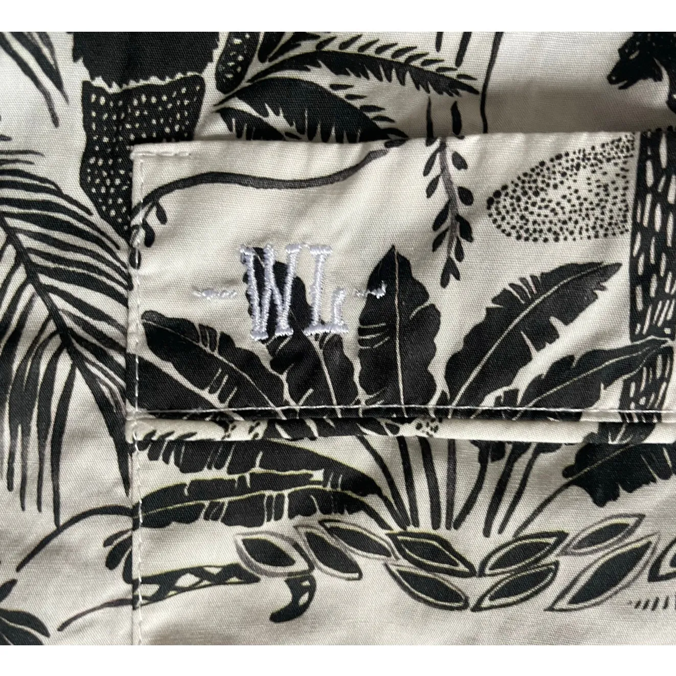 Woodstock Laundry Cotton Long Pajama Set in Black Mono Safari on White Sz Small - Image 7