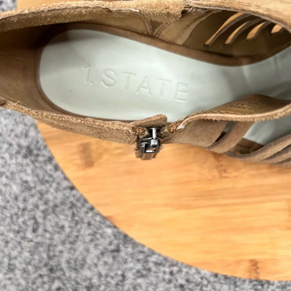 Sz 7.5M 1 STATE ARNET Tan Block Heels Sandals Ankle Booties $129 MSRP NWOT - Image 8