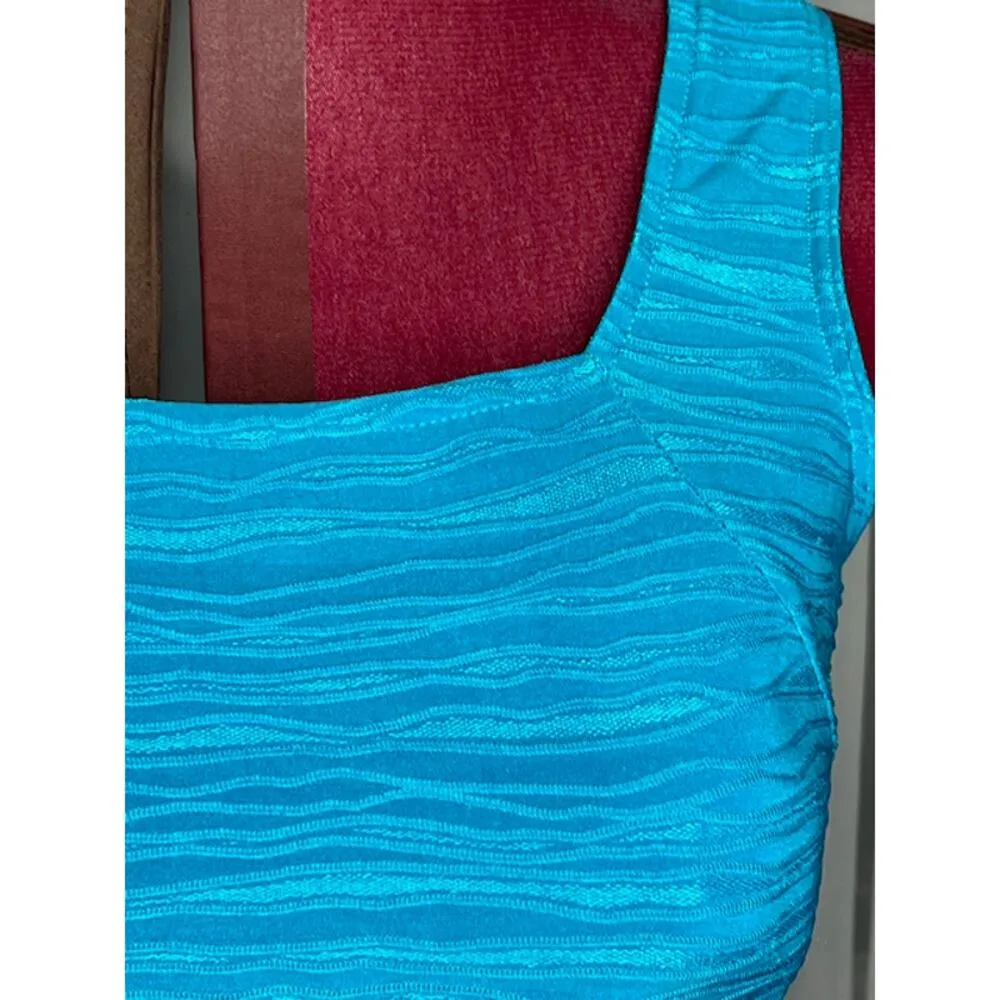 Christina one piece swimsuit Vintage textured waves square neck blue - Image 2