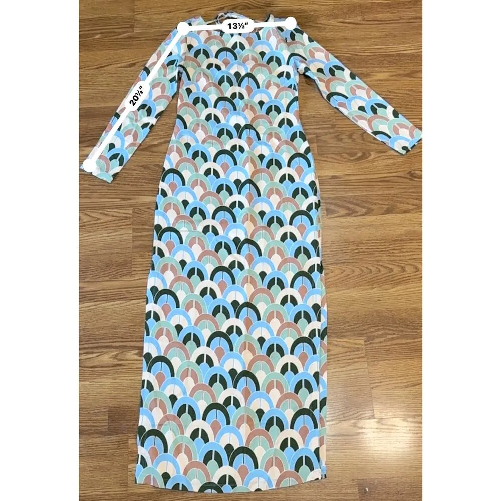 Cara Cara Aria Geo Print Crepe Midi Dress In Geo Moss In White size XS Blue - Image 8