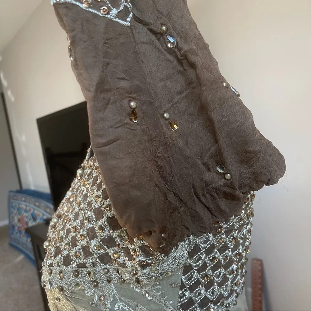 Pakistani Indian Desi Party Wear Maxi Dress (Flawed) Refer to pics Color Green - Image 6