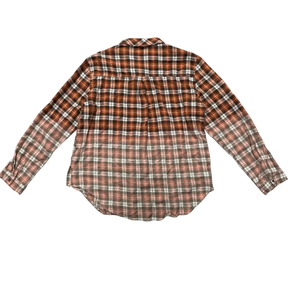 Pol Size Small Orange and White Distressed Fall Button Down Long Sleeve Flannel - Image 7