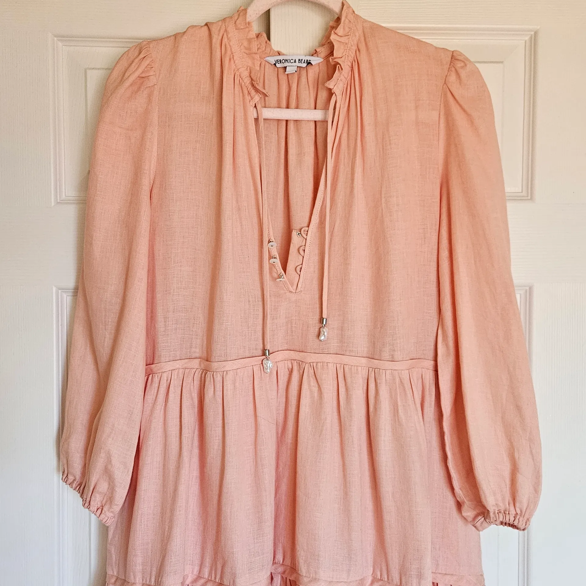 Veronica Beard Hawken Tiered‎ Linen Minidress Size 8 Pink Babydoll - Image 6