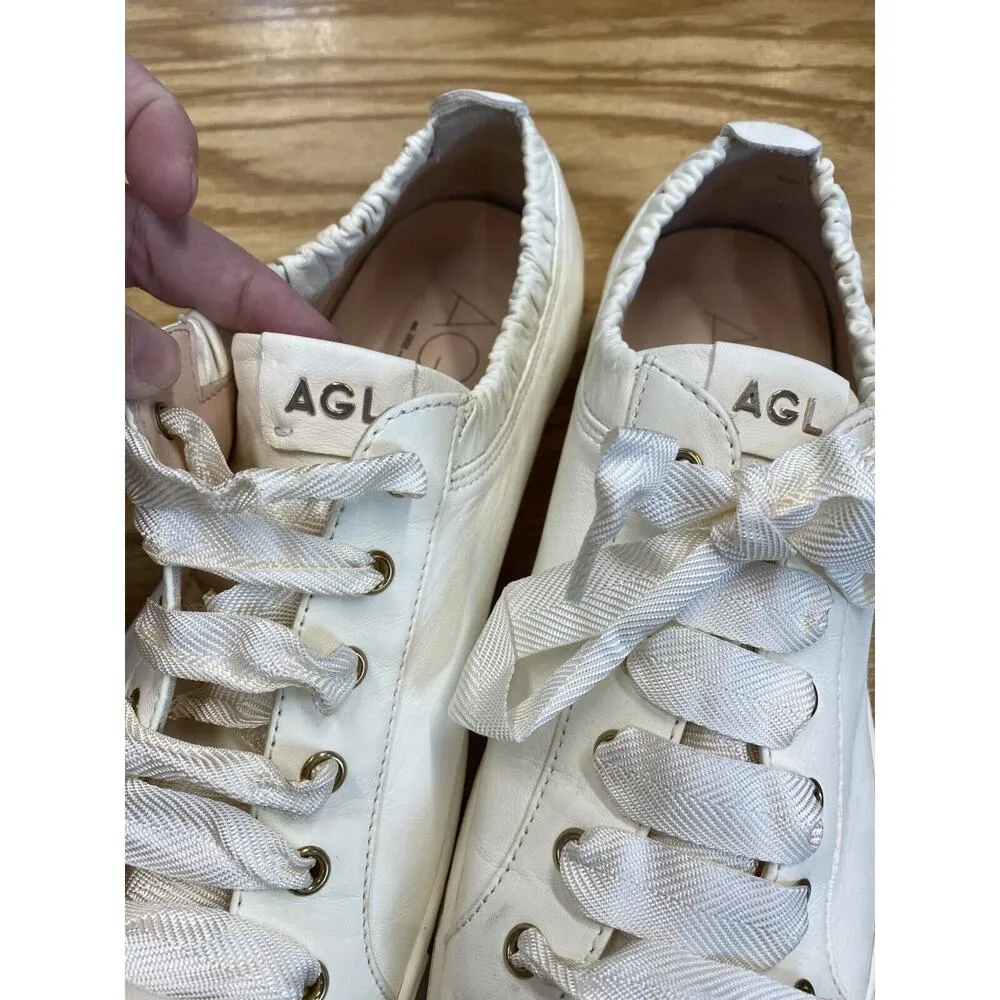AGL Suzie Sneaker 10 Ivory Leather Lace Up Low Top Walking Comfort Shoes S72 - Image 2