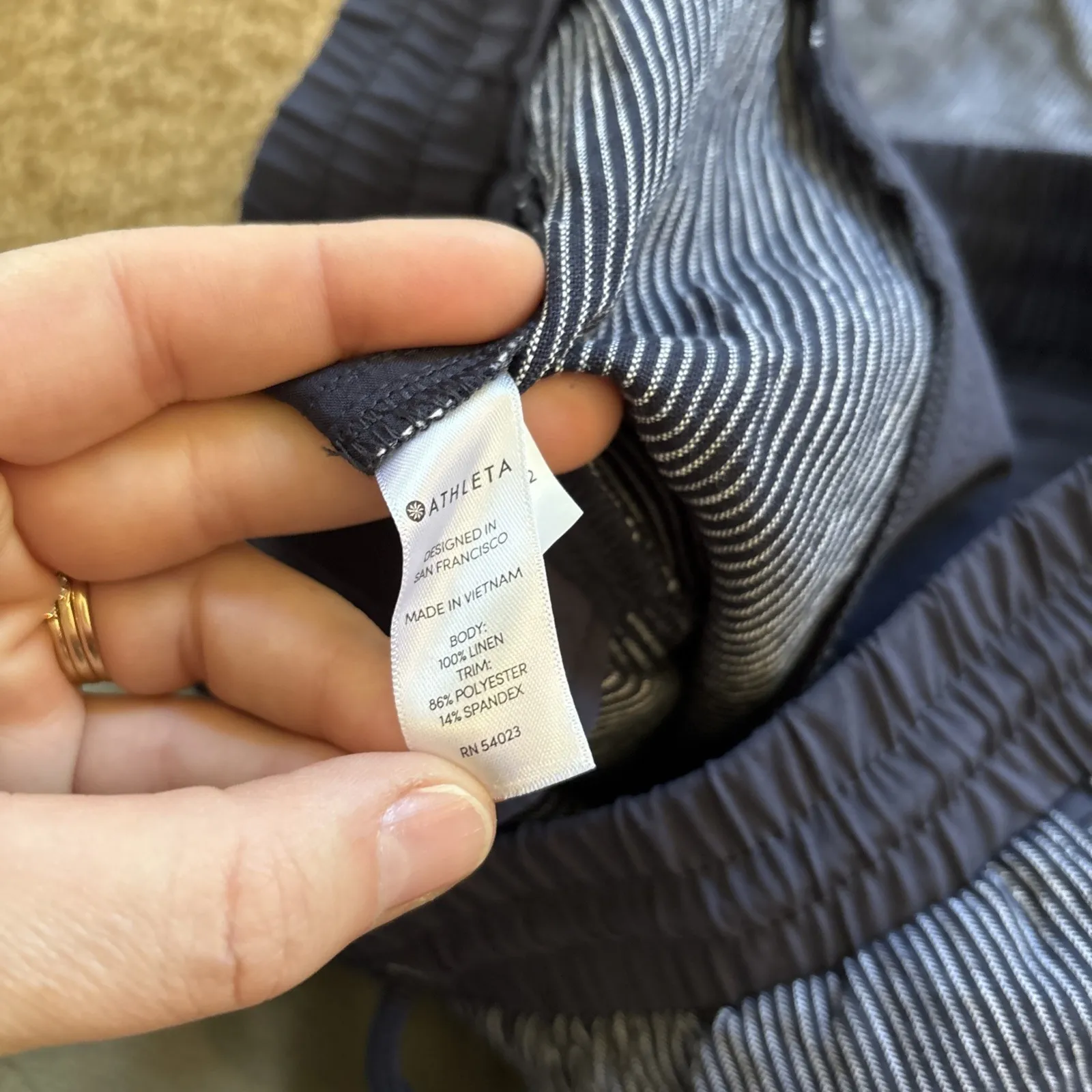 ATHLETA Stripe‎ Bali Linen Ankle Pants 211380 Drawstring Waist Navy Blue SIZE 6 - Image 8