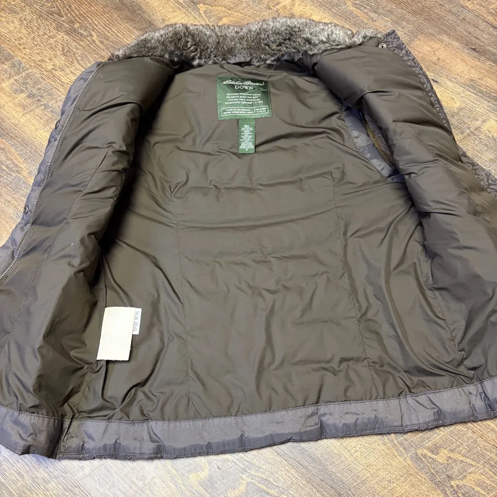 Vintage Eddie Bauer Goose Down Puffer Vest Faux Fur Collar Brown Womens Medium - Image 6