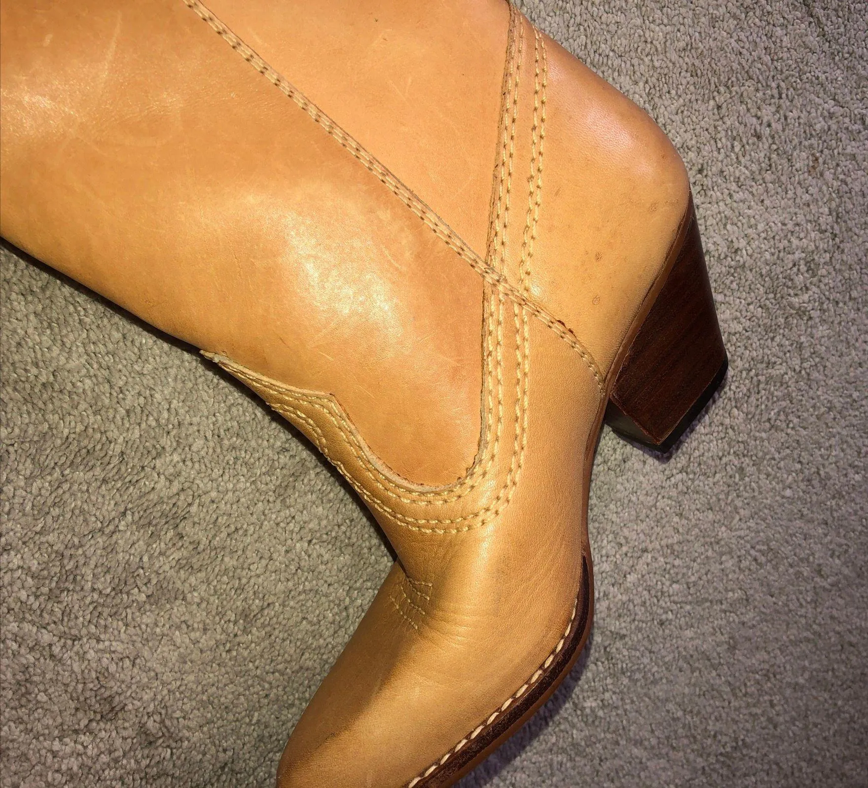 Vintage Cowboy Western Boots Size 5.5 Tan Leather - Image 11