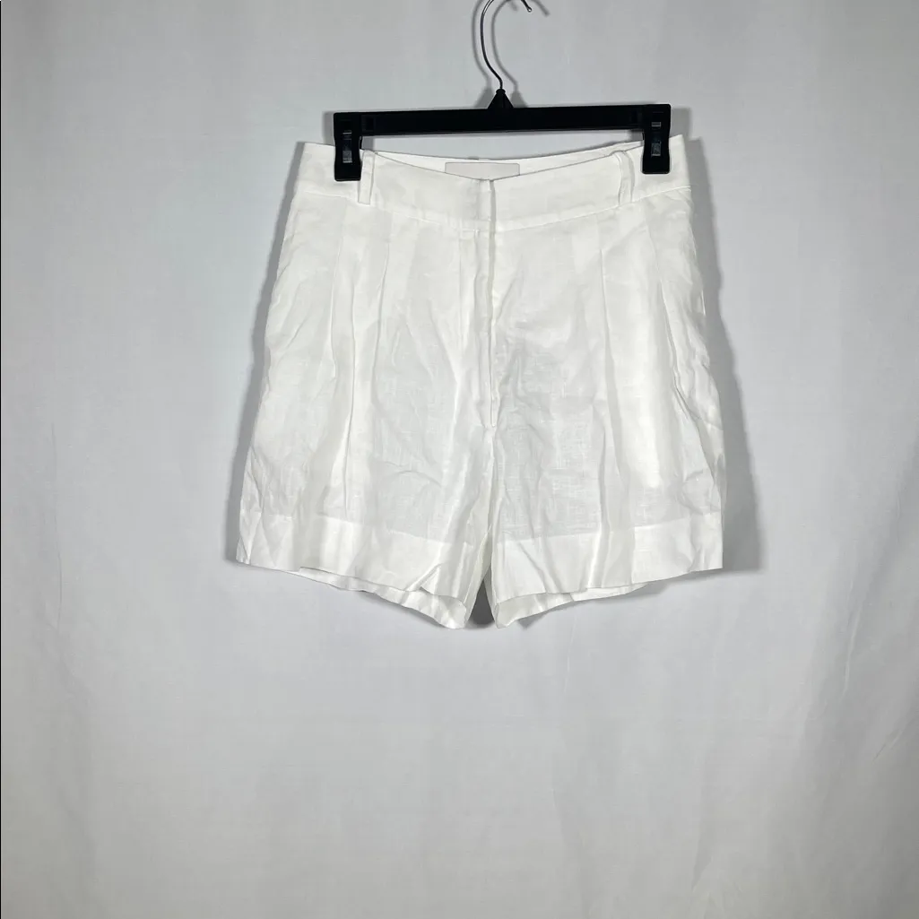 ASCENO WOMENS PLEATED HIGH WAIST LINEN SHORTS WHITE SMALL - Image 2