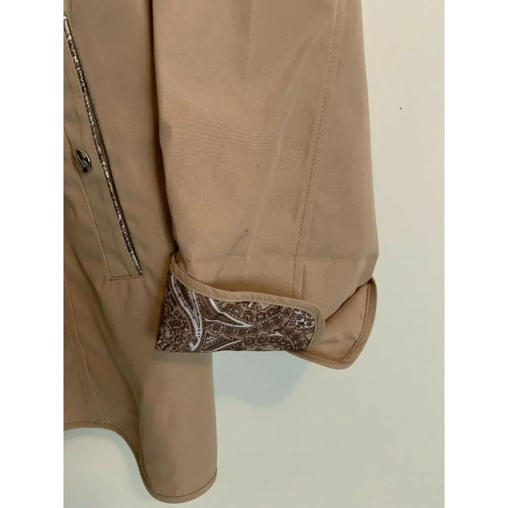 Dennis Basso Womens Size M Trench Coat Khaki Removable Hoodie Paisley Lined NWOT - Image 5