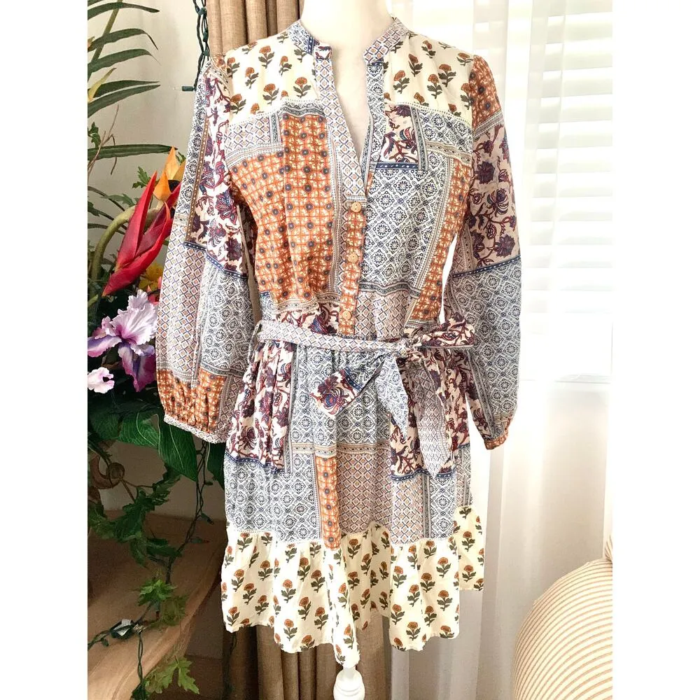 Zara Belted Patchwork Cottagecore Printed Shirt Dress in Multicolor - Image 5