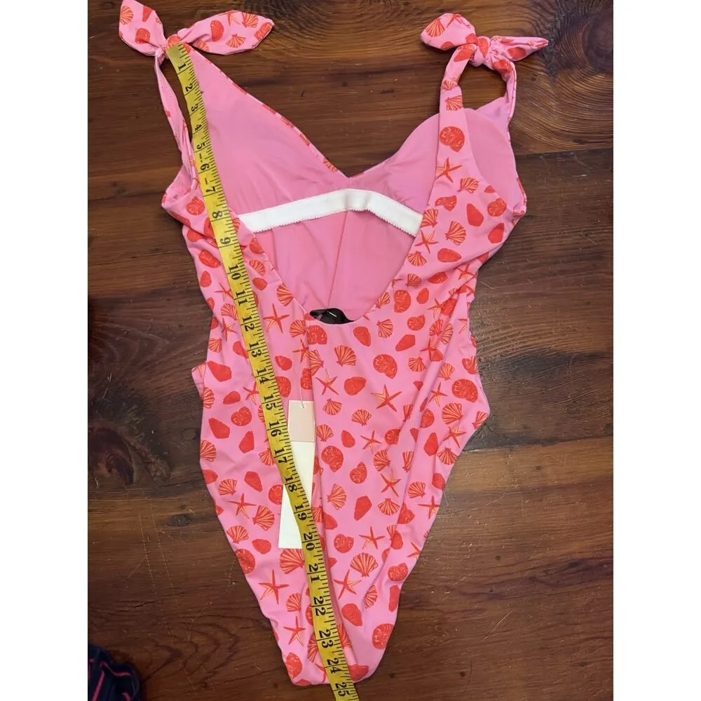 Aqua Swim sea shell Printed One Piece Swimsuit pink/red Sz small NWT $98 - Image 4