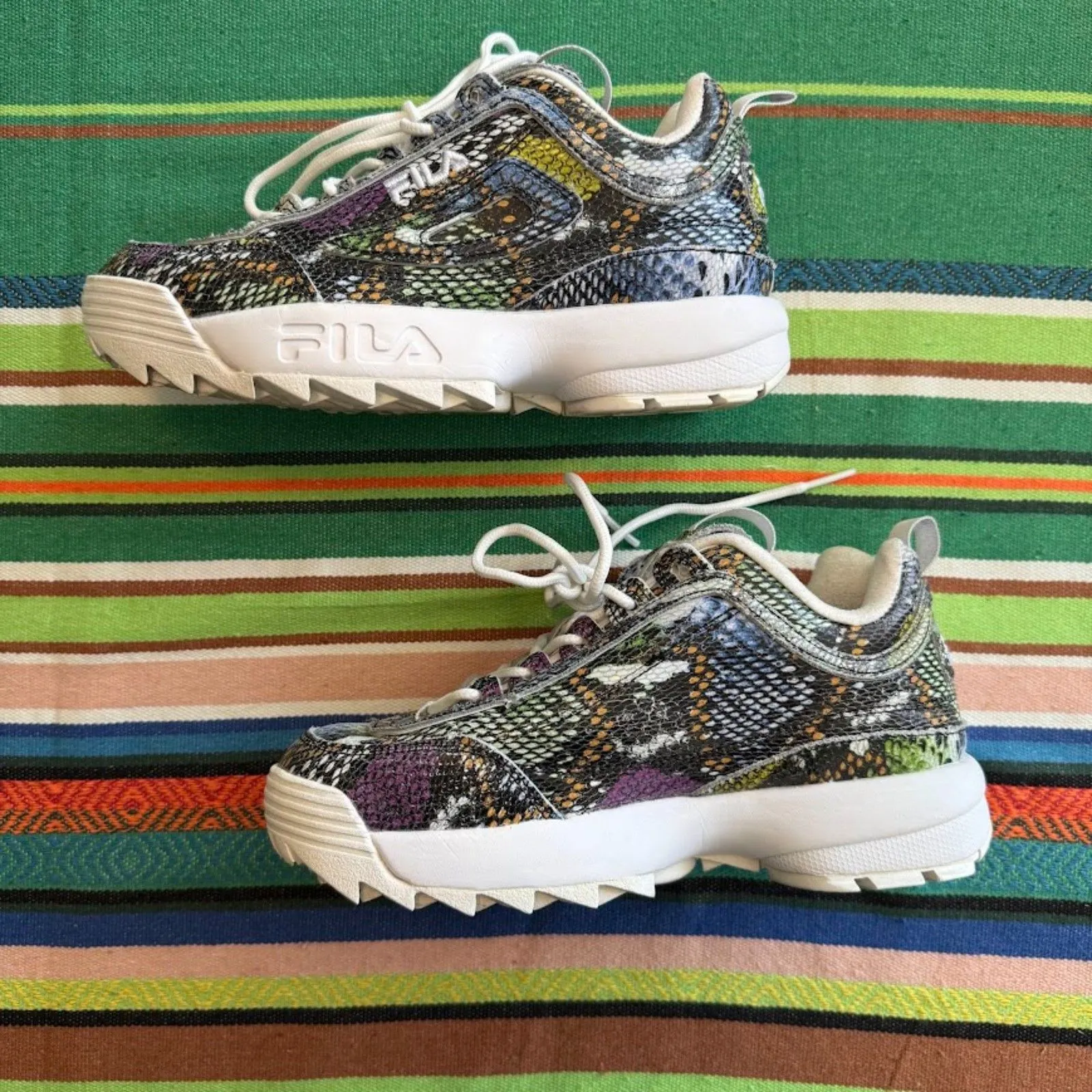 Fila Disruptor 2 Rainbow Multicolor Snakeskin Print Leather Sneakers size US 6 - Image 7