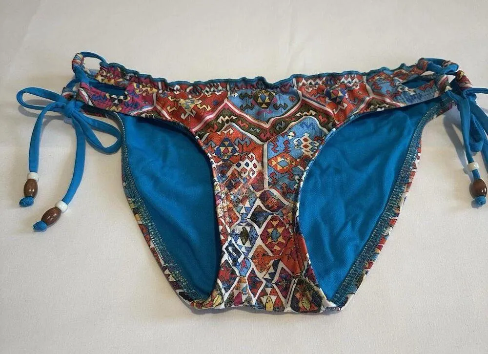 Lucky Brand Blue & Multi Color Boho Bikini Bottom Tie Sides Size S Small - Image 4