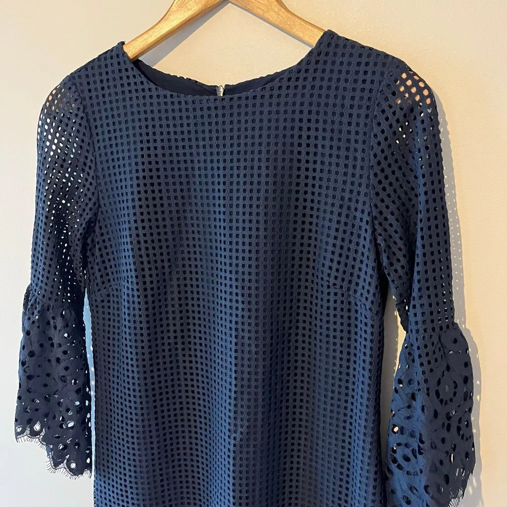 Jude Connally Danielle Dress Spring Lace Navy Blue 3/4 Scalloped Bell Sleeve XS - Image 7