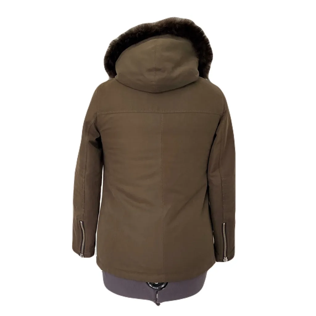 Anthropologie Doma Green Plush Lined Moto Jacket with Fur Trimmed Hood, Size XS - Image 4