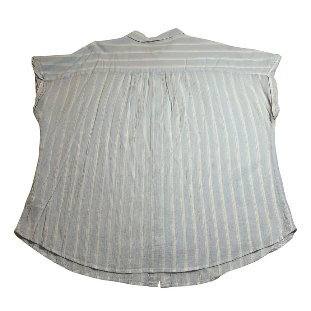 Ava & Viv Stripe Short Sleeve Button Up Shirt Size 2X Cotton Lightweight Coastal - Image 2