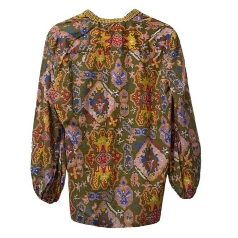 Zara Womens Size Small Long Sleeve Colorful Embroidered Tunic Shirt Peasant Boho - Image 2