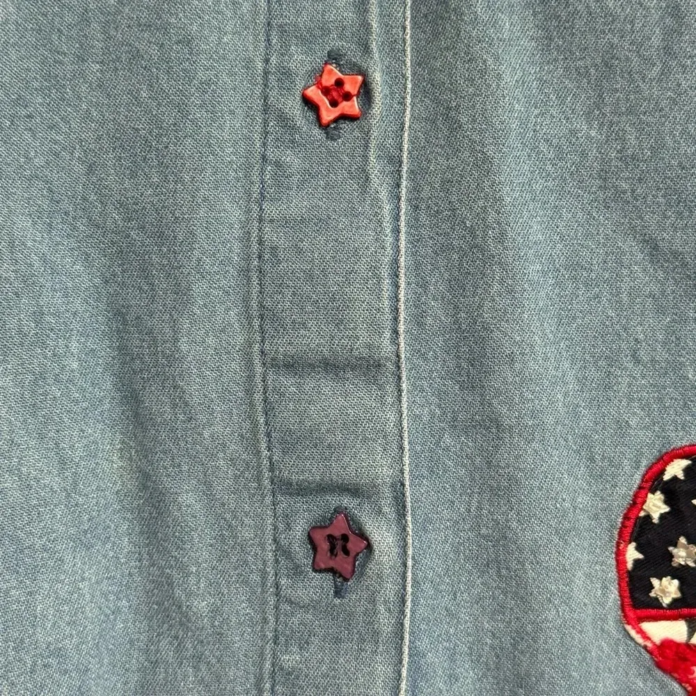 Patriotic USA Patches Embroidered Embellished Red White Blue Denim Shirt Size 3X - Image 8