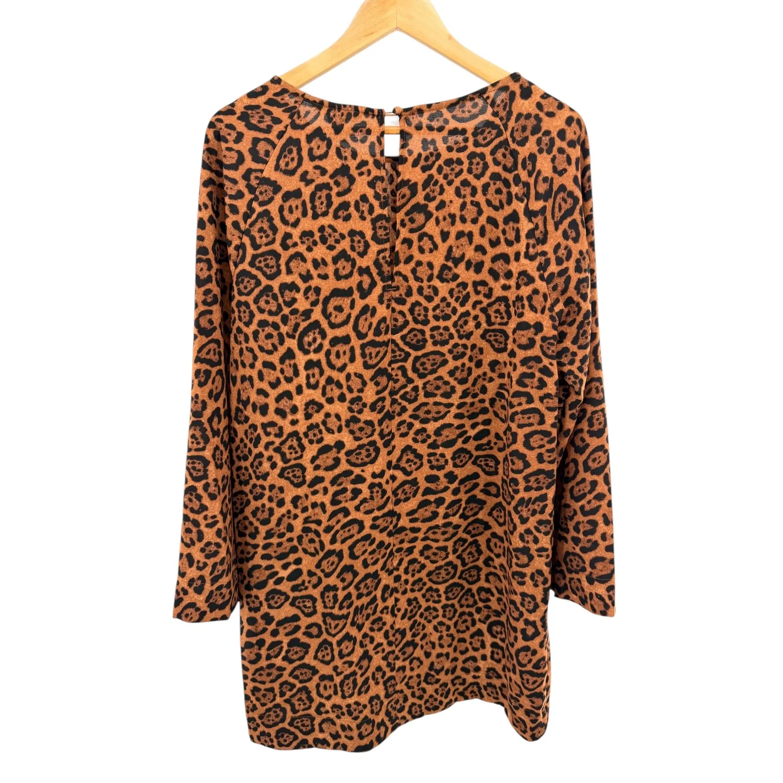 H&M Leopard Print Tunic Top Brown Black Long Sleeve Blouse M Animal Print Boho - Image 4