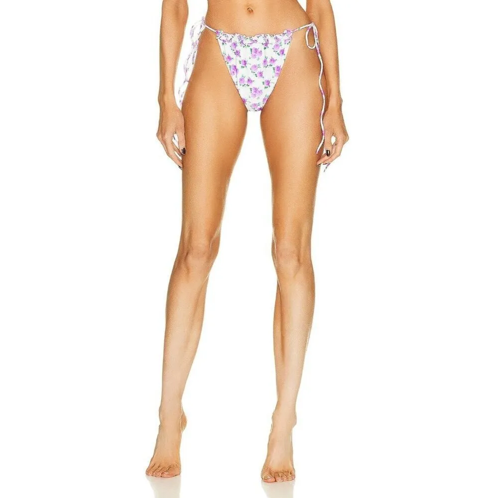 MAGDA BUTRYM Tie Side Bikini Bottom in Violet Print 42 New Womens Swimsuit White Size undefined - Image 2