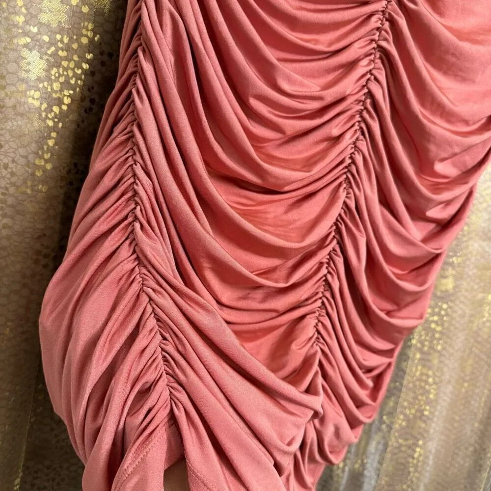 Express Ruched Peachy Pink Jersey Strapless Tube Top Large - Image 3