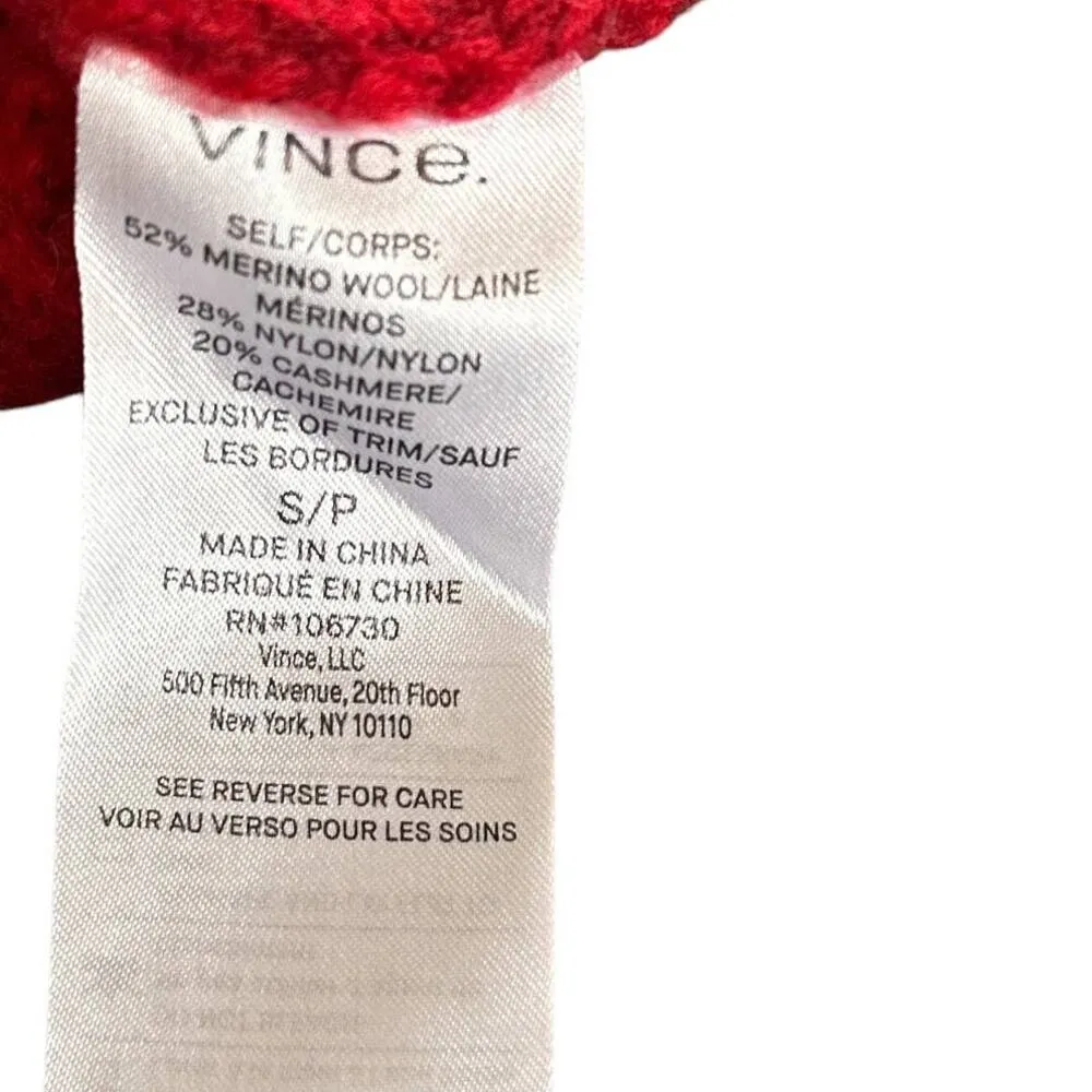 Vince Merino Wool Cashmere Blend Cable Knit V Neck Sweater In Cherry Red Small - Image 10