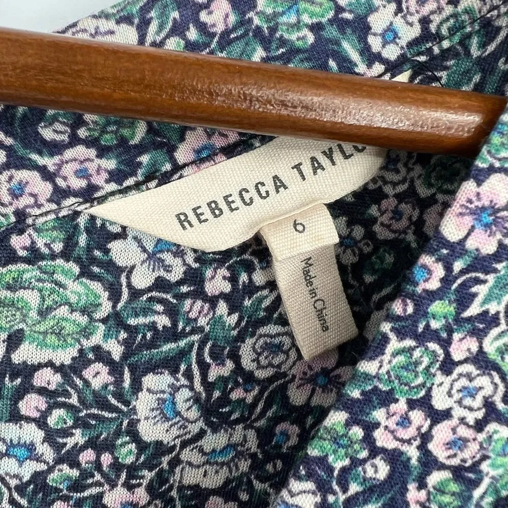 Rebecca Taylor blue long sleeve wool blend lavish garden floral dress size 6 - Image 7