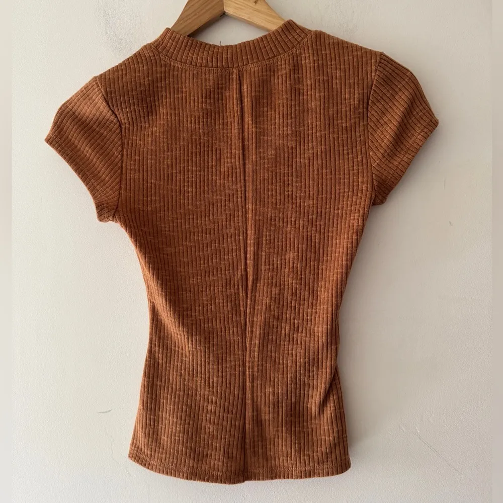 Free People Intimately Your Fave Baby Tee Camel Brown Mock Neck Ribbed - Image 6