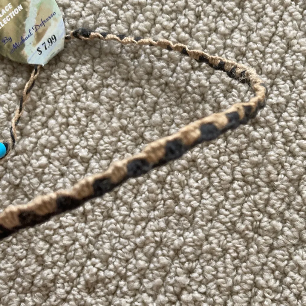 NEW Straw braided Adjustable Choker Necklace with Blue Bead NWT Black - Image 2