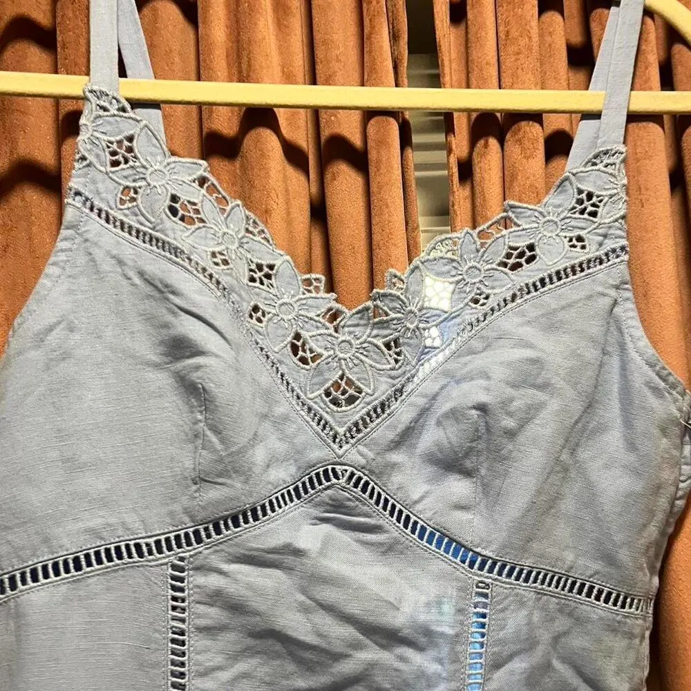 Madewell Sweetheart Sleeveless Dress in Linen-Cotton Blend in Powder Blue - Image 3