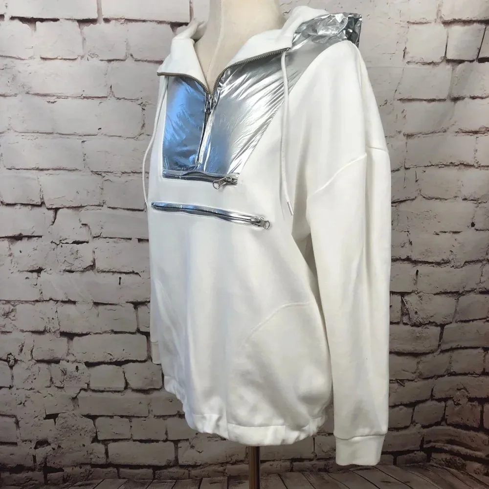 J.Crew  Solid Anorak in White‎ and Silver Metallic - Image 5