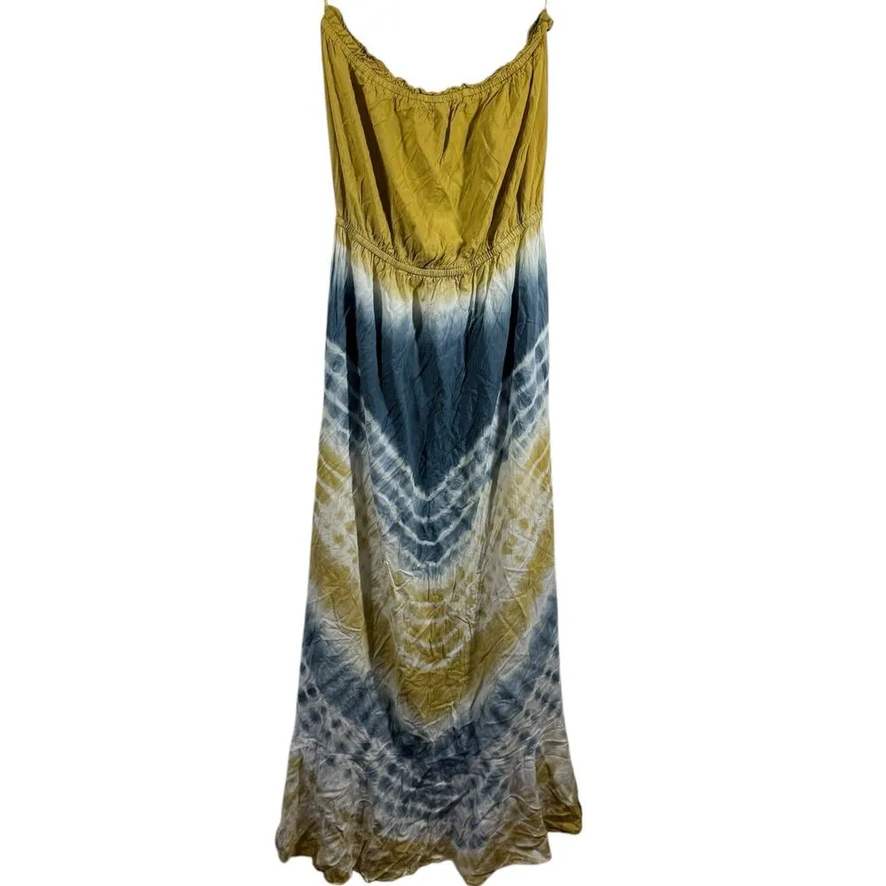 ELAN The Macedonia Maxi Dress Women M Mustard Blue Tie Dye Strapless Boho Spring - Image 2