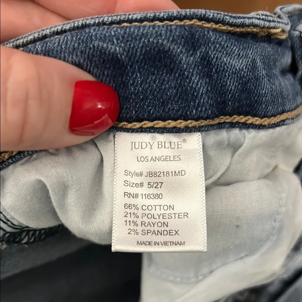 Judy Blue Distressed Button Fly Skinny Fit Women's Blue Jeans Size 5/27 - Image 8