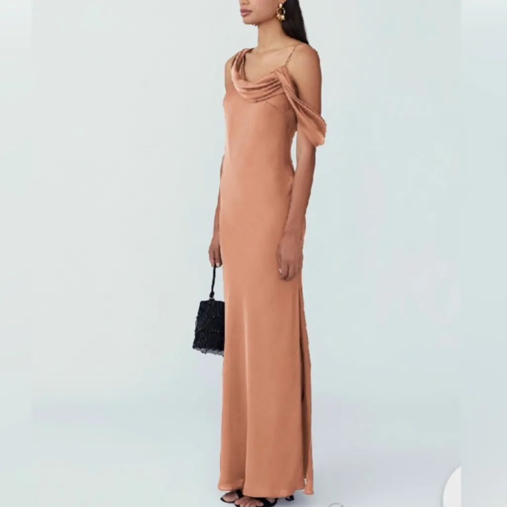 Frame and Partners Francois Bronze Satin Draped Maxi Dress Size 12 NWT - Image 15