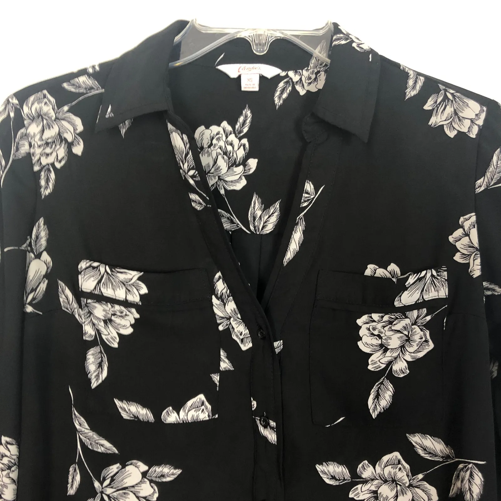 Candie's Floral Black Button Front Chiffon Blouse Size XS - Image 3