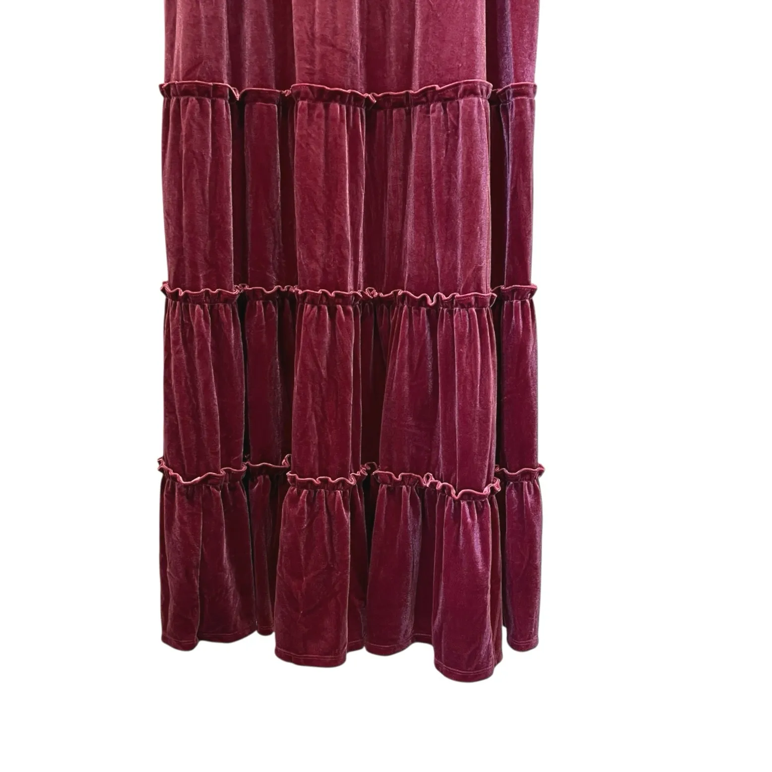 CROWN & IVY Velvet Smocked Midi Sleeveless Tank Dress XL Stretch Burgundy Red - Image 3