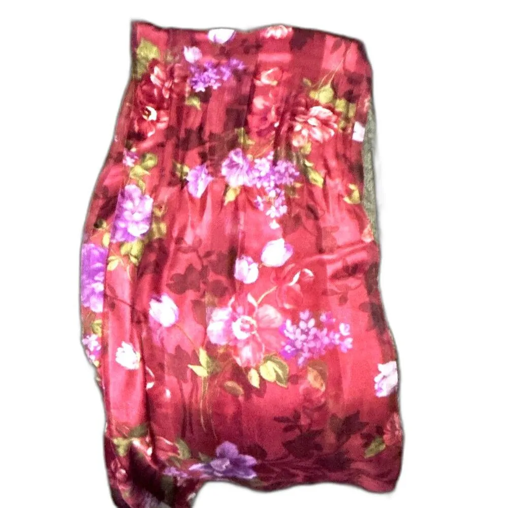 Floral Print Rectangular Scarf - Red with Purple and Pink Flowers - 25" x 10.5" - Image 2