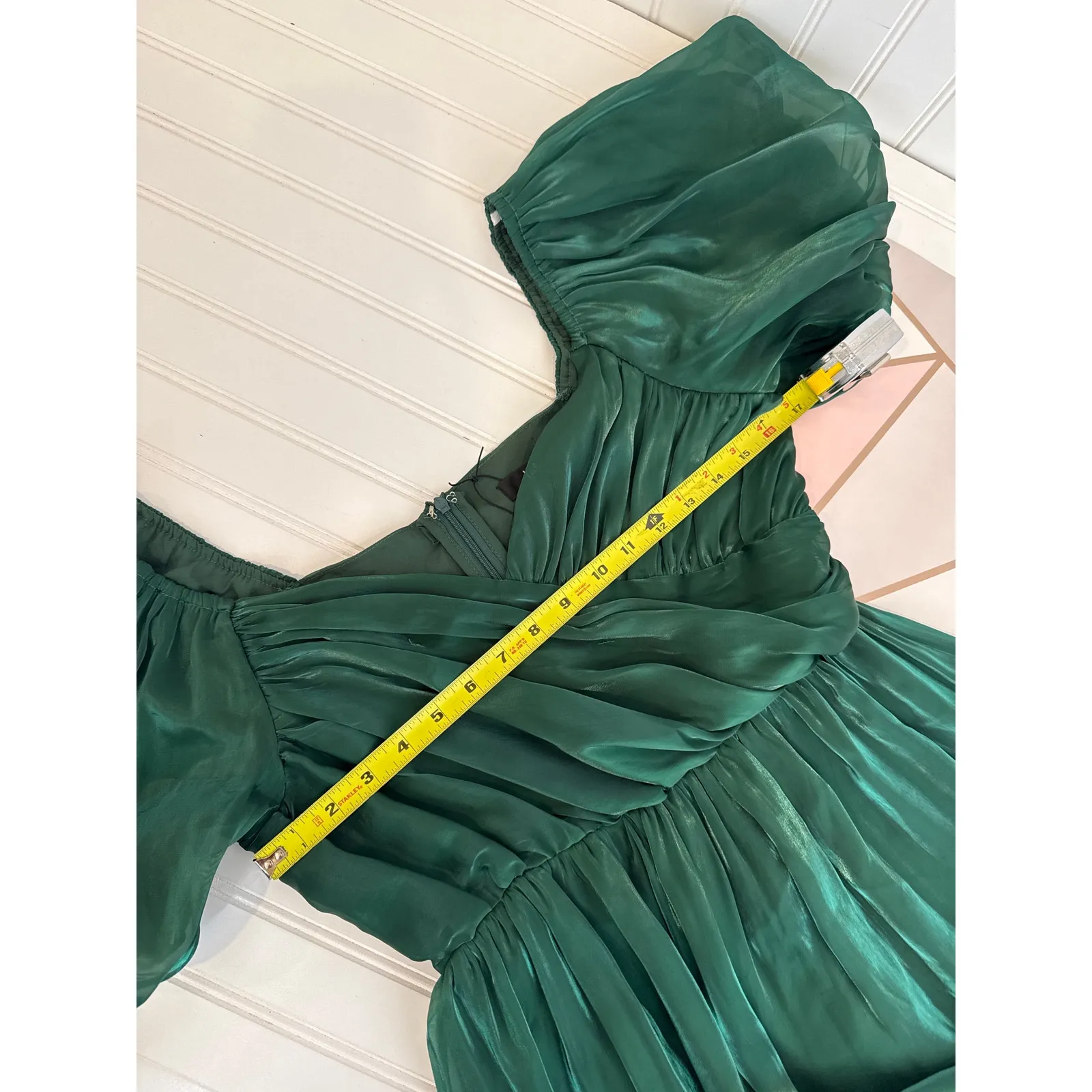 NWOT Lulus Remarkable Sensation Emerald Green Puff Sleeve Tiered Midi Dress Sz S - Image 8