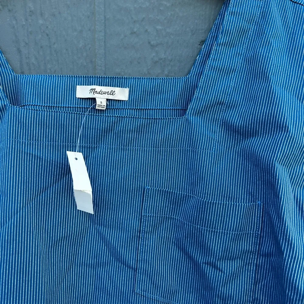 Madewell Square-Neck Top in Pinstripe Blue Size Small - Image 6