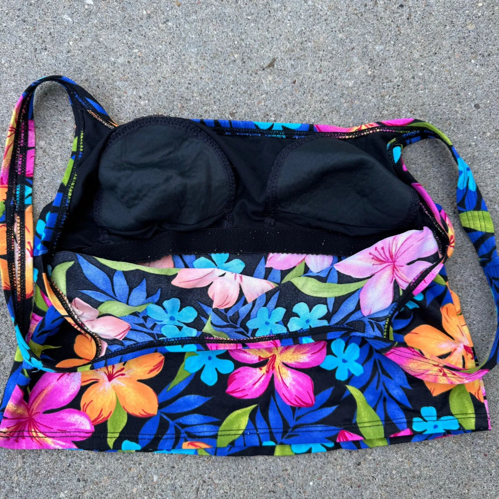 VTG 90s Catalina neon hibiscus tropical floral high rise tankini bikini S/M - Image 9