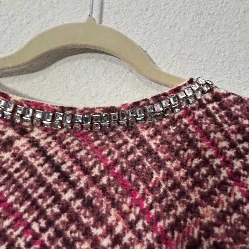 Talbots 100% Cashmere Houndstooth Sweater with Rhinestone Neckline Med Petite - Image 12