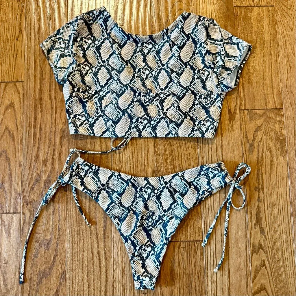 Zaful brown snakeskin adjustable bust cheeky bikini 6 - Image 4