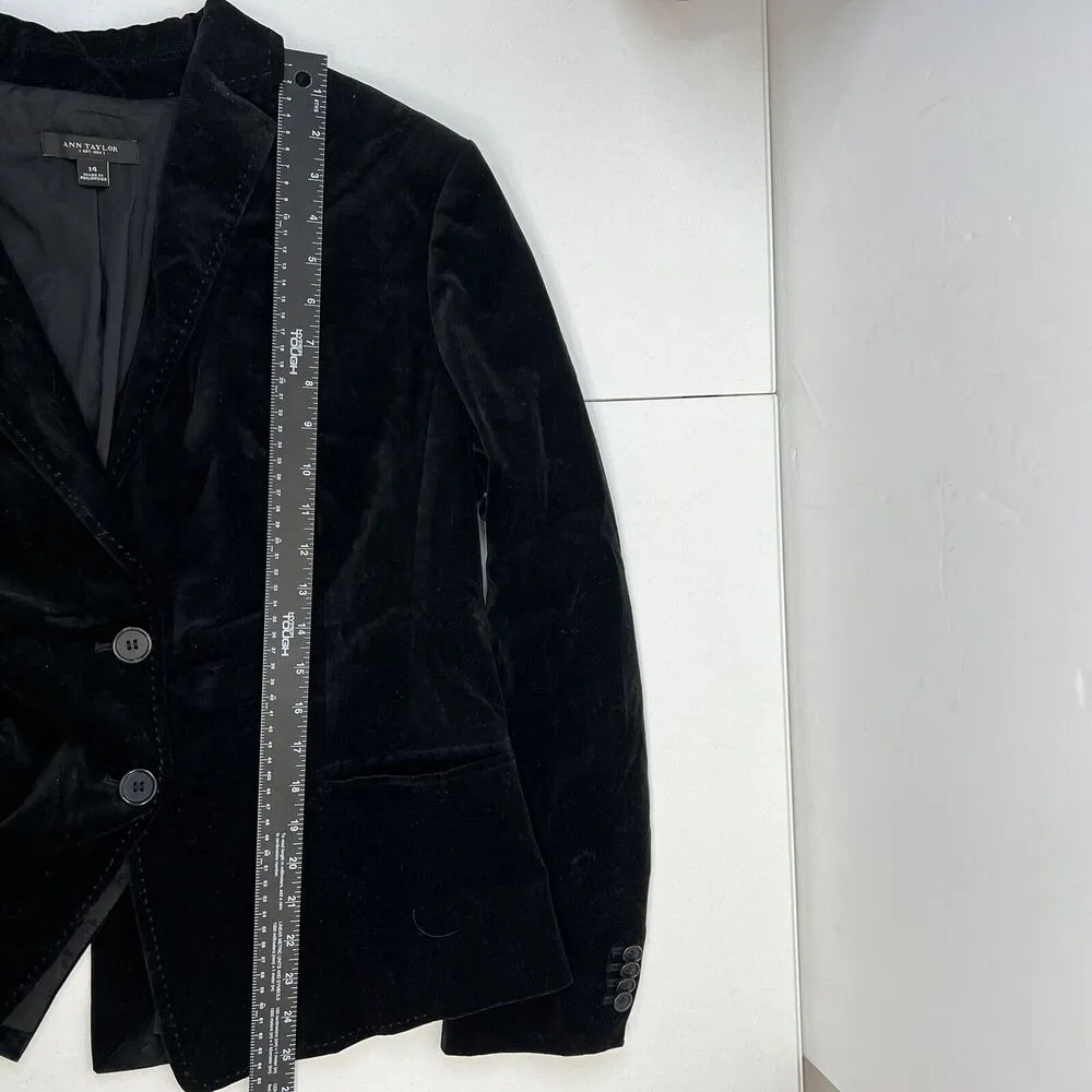 Ann Taylor Size 14 Blazer Jacket Black Velvet Long Sleeve Button Front Women's - Image 11