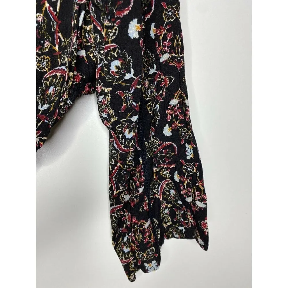 Kendall + Kylie Blouse Size M Long Bell Sleeves Floral Tie Front Crop Top Womens - Image 4