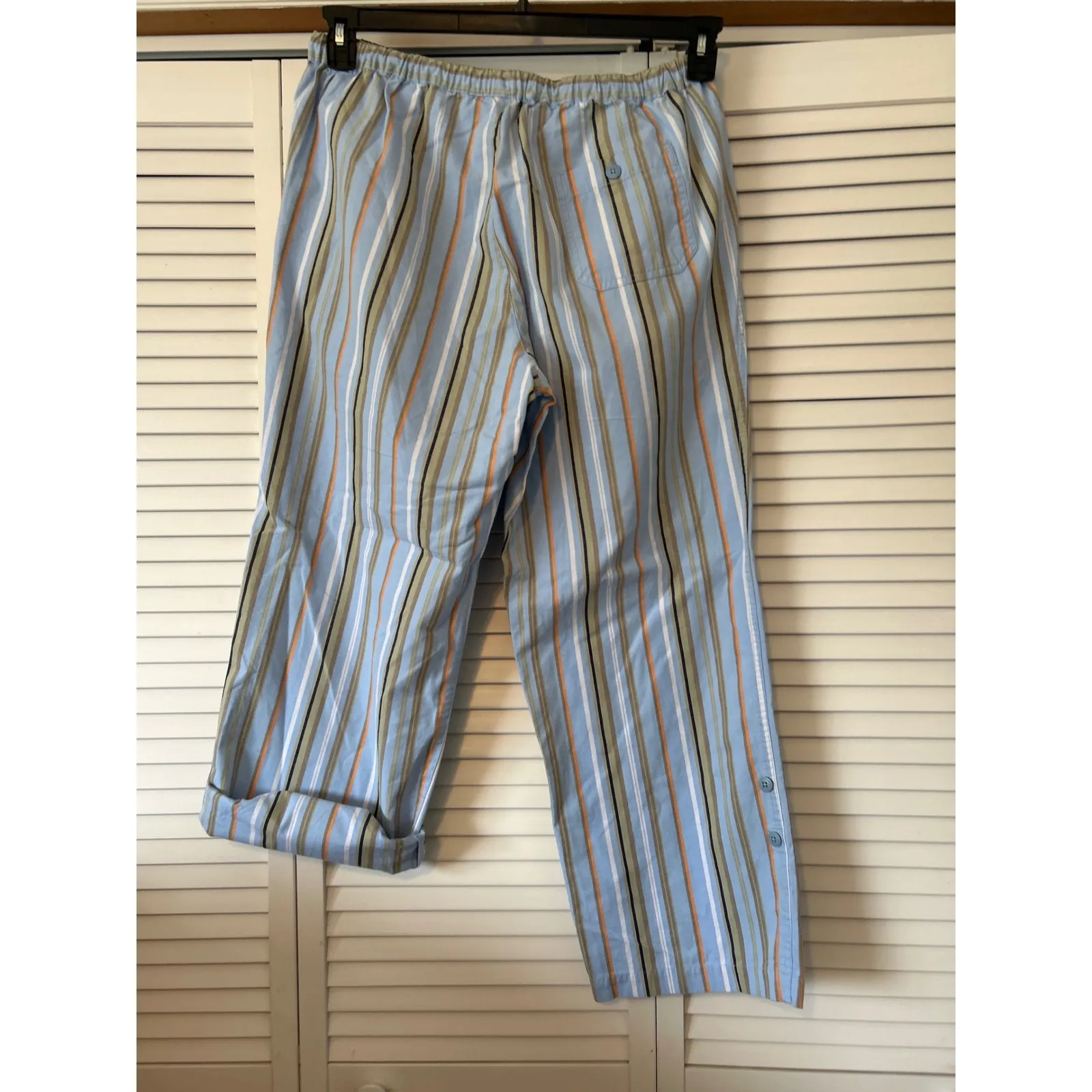 Hanna Andersson Striped Lounge Pants Bottoms Women L Blue Orange Cotton Rollup Size L - Image 5
